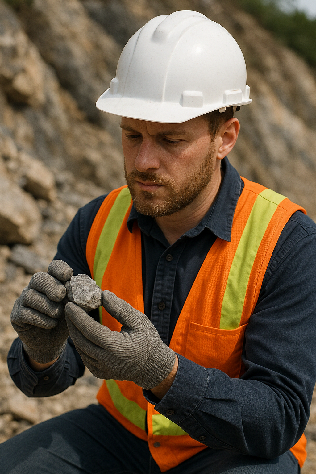 Geologist inspecting mineral samples